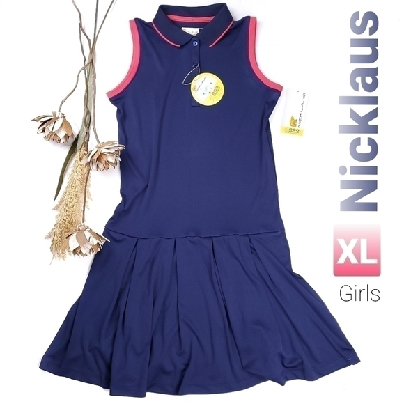 New NICKLAUS Blue PinkEcco Girls Golf Dress XL